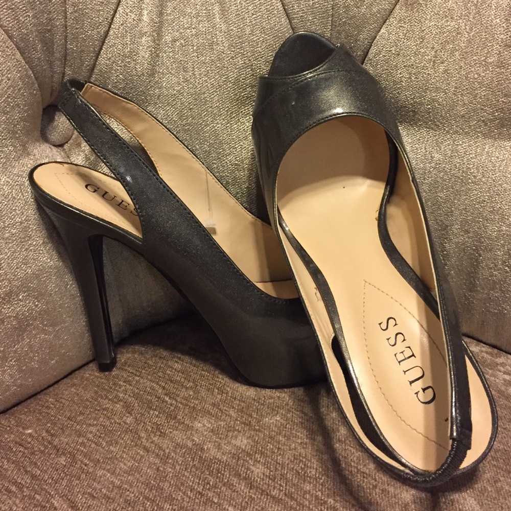 Guess Eliana Metallic Silver Peep Toe Pump